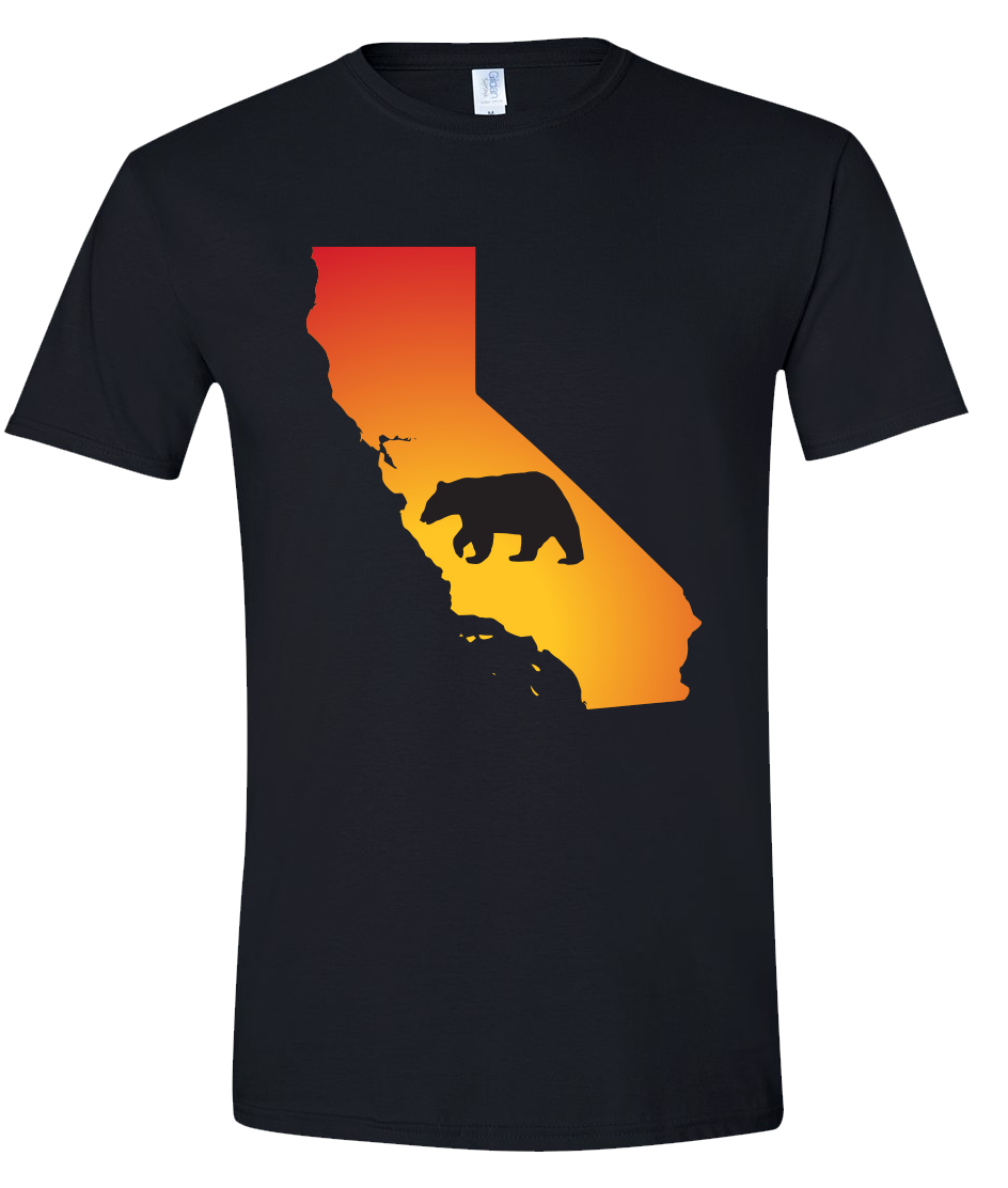 Short Sleeve T-Shirt California Black Black Bear Vibrant Design High Quality Tight Knit Ring Spun Low Maintenance Cotton Printed With The Newest Available Color Transfer Technology
