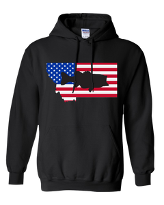 Pullover Hooded Sweatshirt Montana Black Large Mouth Bass Vibrant Design High Quality Tight Knit Ring Spun Low Maintenance Cotton Printed With The Newest Available Color Transfer Technology