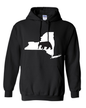 Load image into Gallery viewer, Pullover Hooded Sweatshirt New York Black Black Bear Vibrant Design High Quality Tight Knit Ring Spun Low Maintenance Cotton Printed With The Newest Available Color Transfer Technology