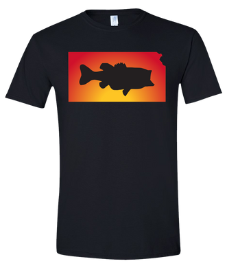 Short Sleeve T-Shirt Kansas Black Large Mouth Bass Vibrant Design High Quality Tight Knit Ring Spun Low Maintenance Cotton Printed With The Newest Available Color Transfer Technology