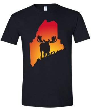 Short Sleeve T-Shirt Maine Black Moose Vibrant Design High Quality Tight Knit Ring Spun Low Maintenance Cotton Printed With The Newest Available Color Transfer Technology