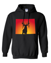Load image into Gallery viewer, Pullover Hooded Sweatshirt Wyoming Black Whitetail Deer Vibrant Design High Quality Tight Knit Ring Spun Low Maintenance Cotton Printed With The Newest Available Color Transfer Technology