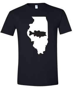 Short Sleeve T-Shirt Illinois Black Large Mouth Bass Vibrant Design High Quality Tight Knit Ring Spun Low Maintenance Cotton Printed With The Newest Available Color Transfer Technology