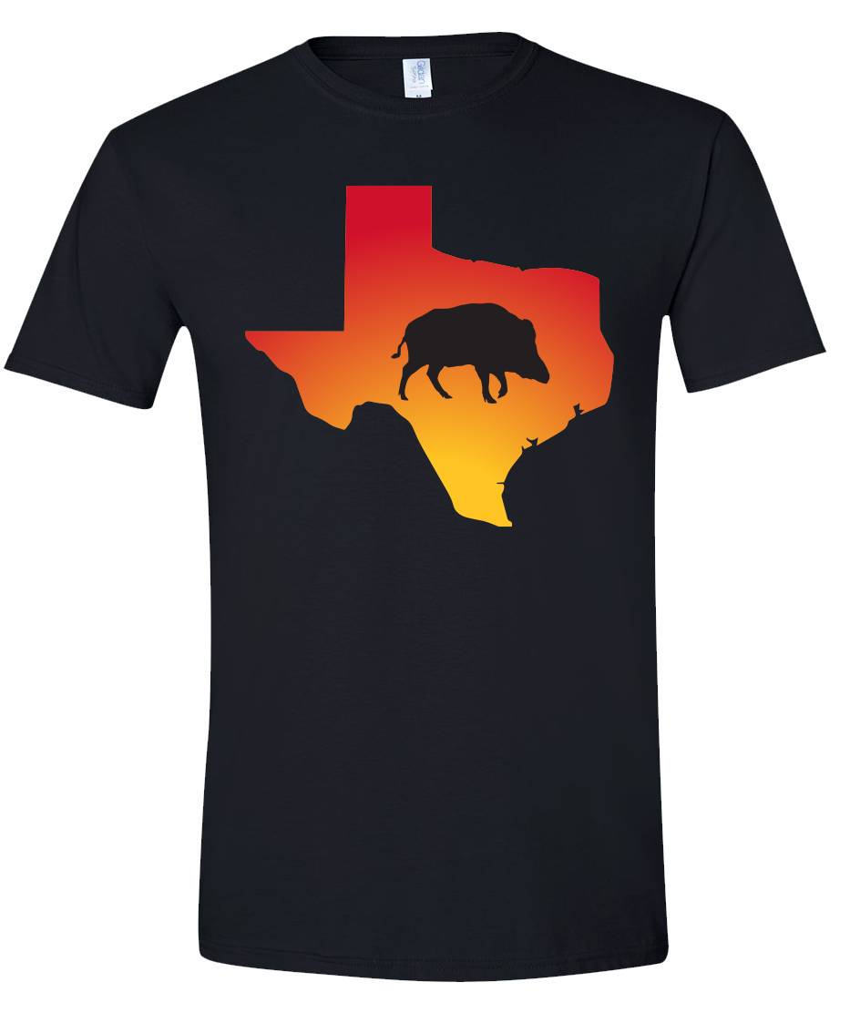Short Sleeve T-Shirt Texas Black Wild Hog Vibrant Design High Quality Tight Knit Ring Spun Low Maintenance Cotton Printed With The Newest Available Color Transfer Technology