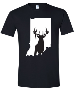 Short Sleeve T-Shirt Indiana Black Whitetail Deer Vibrant Design High Quality Tight Knit Ring Spun Low Maintenance Cotton Printed With The Newest Available Color Transfer Technology