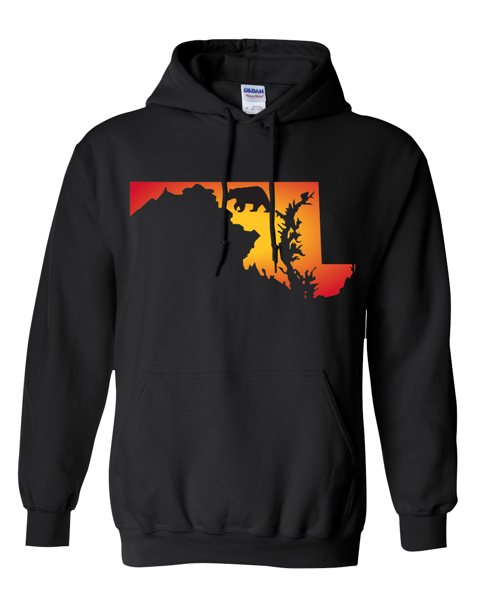 Pullover Hooded Sweatshirt Maryland Black Black Bear Vibrant Design High Quality Tight Knit Ring Spun Low Maintenance Cotton Printed With The Newest Available Color Transfer Technology