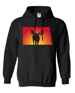 Pullover Hooded Sweatshirt North Dakota Black Moose Vibrant Design High Quality Tight Knit Ring Spun Low Maintenance Cotton Printed With The Newest Available Color Transfer Technology
