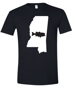 Short Sleeve T-Shirt Mississippi Black Large Mouth Bass Vibrant Design High Quality Tight Knit Ring Spun Low Maintenance Cotton Printed With The Newest Available Color Transfer Technology