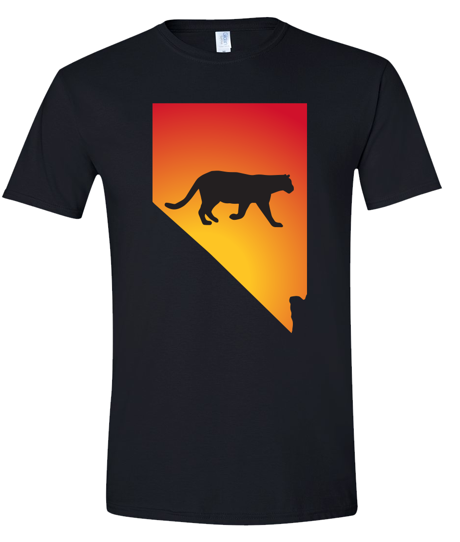 Short Sleeve T-Shirt Nevada Black Mountain Lion Vibrant Design High Quality Tight Knit Ring Spun Low Maintenance Cotton Printed With The Newest Available Color Transfer Technology