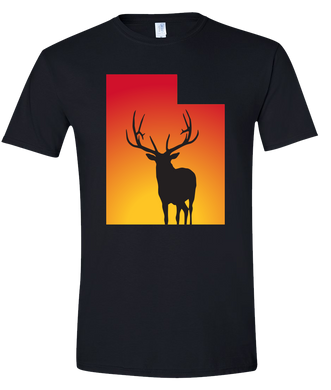 Short Sleeve T-Shirt Utah Black Elk Vibrant Design High Quality Tight Knit Ring Spun Low Maintenance Cotton Printed With The Newest Available Color Transfer Technology