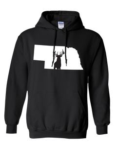 Pullover Hooded Sweatshirt Nebraska Black Whitetail Deer Vibrant Design High Quality Tight Knit Ring Spun Low Maintenance Cotton Printed With The Newest Available Color Transfer Technology