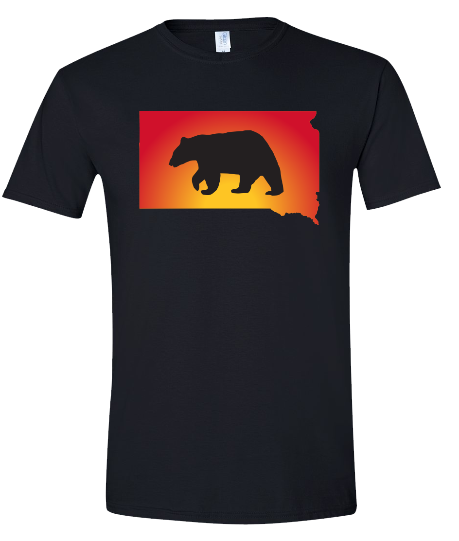 Short Sleeve T-Shirt South Dakota Black Black Bear Vibrant Design High Quality Tight Knit Ring Spun Low Maintenance Cotton Printed With The Newest Available Color Transfer Technology