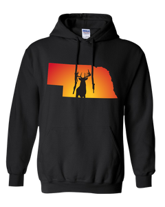 Pullover Hooded Sweatshirt Nebraska Black Whitetail Deer Vibrant Design High Quality Tight Knit Ring Spun Low Maintenance Cotton Printed With The Newest Available Color Transfer Technology