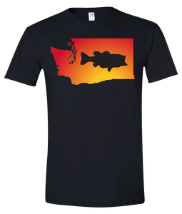 Short Sleeve T-Shirt Washington Black Large Mouth Bass Vibrant Design High Quality Tight Knit Ring Spun Low Maintenance Cotton Printed With The Newest Available Color Transfer Technology