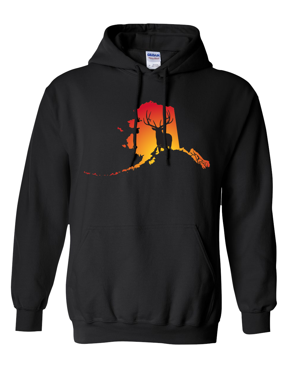 Pullover Hooded Sweatshirt Alaska Black Elk Vibrant Design High Quality Tight Knit Ring Spun Low Maintenance Cotton Printed With The Newest Available Color Transfer Technology