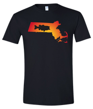 Load image into Gallery viewer, Short Sleeve T-Shirt Massachusetts Black Large Mouth Bass Vibrant Design High Quality Tight Knit Ring Spun Low Maintenance Cotton Printed With The Newest Available Color Transfer Technology
