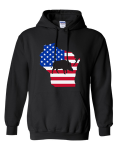 Pullover Hooded Sweatshirt Wisconsin Black Wild Hog Vibrant Design High Quality Tight Knit Ring Spun Low Maintenance Cotton Printed With The Newest Available Color Transfer Technology