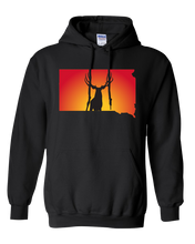 Load image into Gallery viewer, Pullover Hooded Sweatshirt South Dakota Black Mule Deer Vibrant Design High Quality Tight Knit Ring Spun Low Maintenance Cotton Printed With The Newest Available Color Transfer Technology
