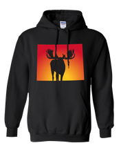 Load image into Gallery viewer, Pullover Hooded Sweatshirt Wyoming Black Moose Vibrant Design High Quality Tight Knit Ring Spun Low Maintenance Cotton Printed With The Newest Available Color Transfer Technology