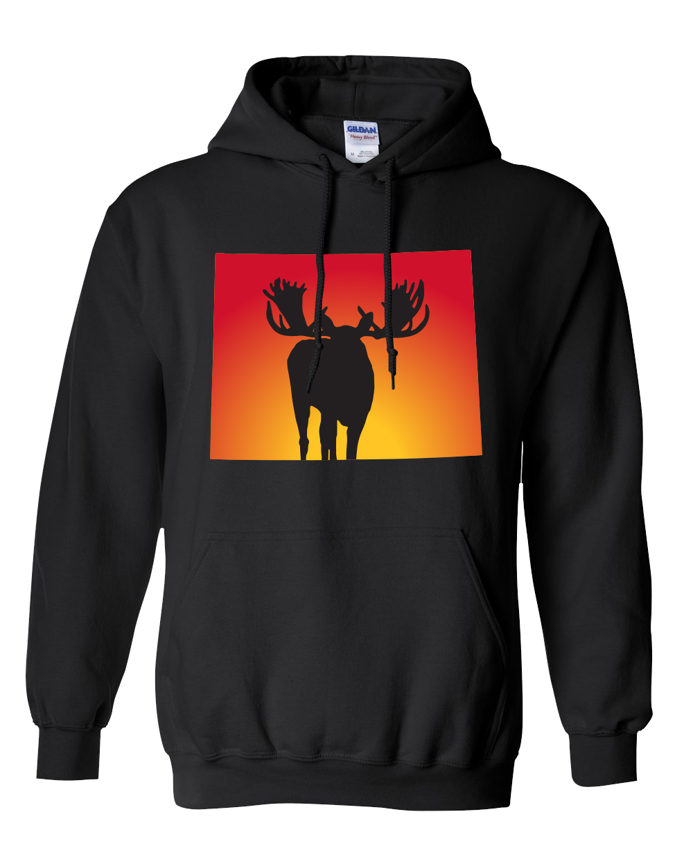 Pullover Hooded Sweatshirt Wyoming Black Moose Vibrant Design High Quality Tight Knit Ring Spun Low Maintenance Cotton Printed With The Newest Available Color Transfer Technology