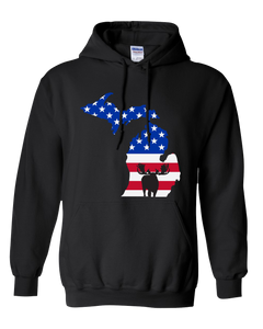 Pullover Hooded Sweatshirt Michigan Black Moose Vibrant Design High Quality Tight Knit Ring Spun Low Maintenance Cotton Printed With The Newest Available Color Transfer Technology