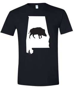 Short Sleeve T-Shirt Alabama Black Wild Hog Vibrant Design High Quality Tight Knit Ring Spun Low Maintenance Cotton Printed With The Newest Available Color Transfer Technology