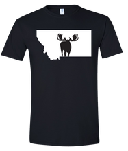 Load image into Gallery viewer, Short Sleeve T-Shirt Montana Black Moose Vibrant Design High Quality Tight Knit Ring Spun Low Maintenance Cotton Printed With The Newest Available Color Transfer Technology