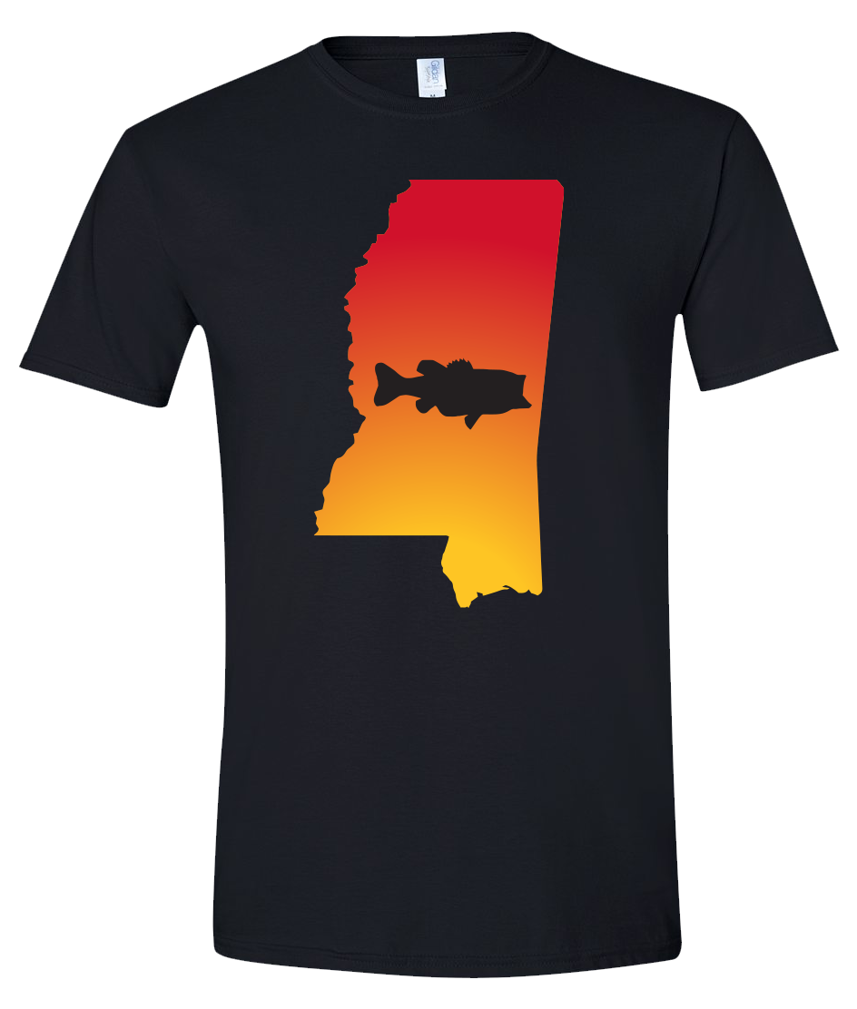 Short Sleeve T-Shirt Mississippi Black Large Mouth Bass Vibrant Design High Quality Tight Knit Ring Spun Low Maintenance Cotton Printed With The Newest Available Color Transfer Technology