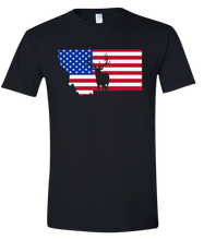 Load image into Gallery viewer, Short Sleeve T-Shirt Montana Black Elk Vibrant Design High Quality Tight Knit Ring Spun Low Maintenance Cotton Printed With The Newest Available Color Transfer Technology