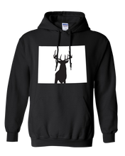 Load image into Gallery viewer, Pullover Hooded Sweatshirt Wyoming Black Whitetail Deer Vibrant Design High Quality Tight Knit Ring Spun Low Maintenance Cotton Printed With The Newest Available Color Transfer Technology