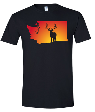 Short Sleeve T-Shirt Washington Black Elk Vibrant Design High Quality Tight Knit Ring Spun Low Maintenance Cotton Printed With The Newest Available Color Transfer Technology