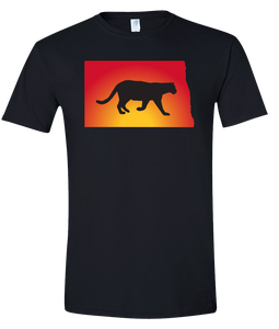 Short Sleeve T-Shirt North Dakota Black Mountain Lion Vibrant Design High Quality Tight Knit Ring Spun Low Maintenance Cotton Printed With The Newest Available Color Transfer Technology