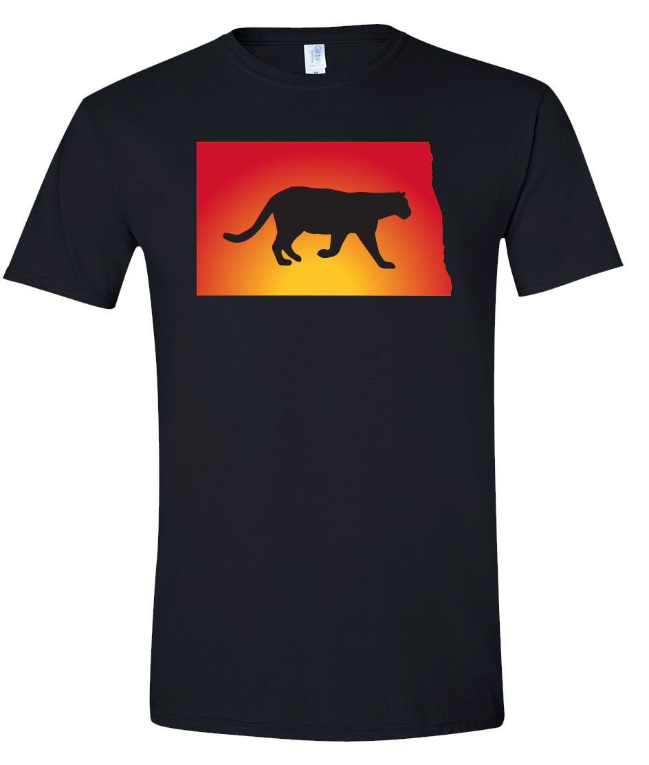 Short Sleeve T-Shirt North Dakota Black Mountain Lion Vibrant Design High Quality Tight Knit Ring Spun Low Maintenance Cotton Printed With The Newest Available Color Transfer Technology