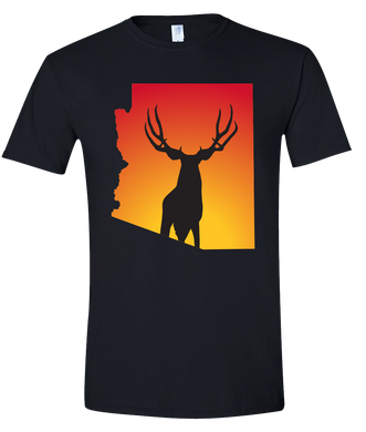 Short Sleeve T-Shirt Arizona Black Mule Deer Vibrant Design High Quality Tight Knit Ring Spun Low Maintenance Cotton Printed With The Newest Available Color Transfer Technology