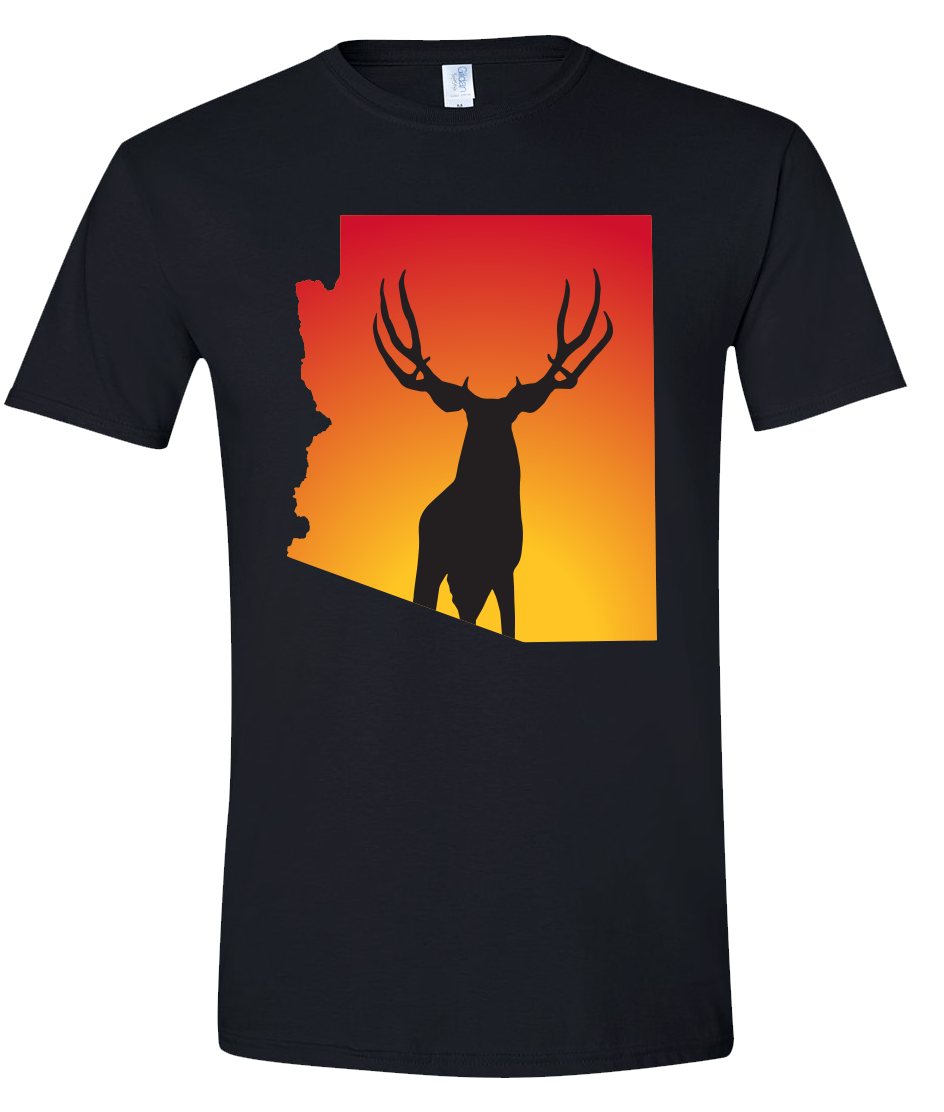 Short Sleeve T-Shirt Arizona Black Mule Deer Vibrant Design High Quality Tight Knit Ring Spun Low Maintenance Cotton Printed With The Newest Available Color Transfer Technology