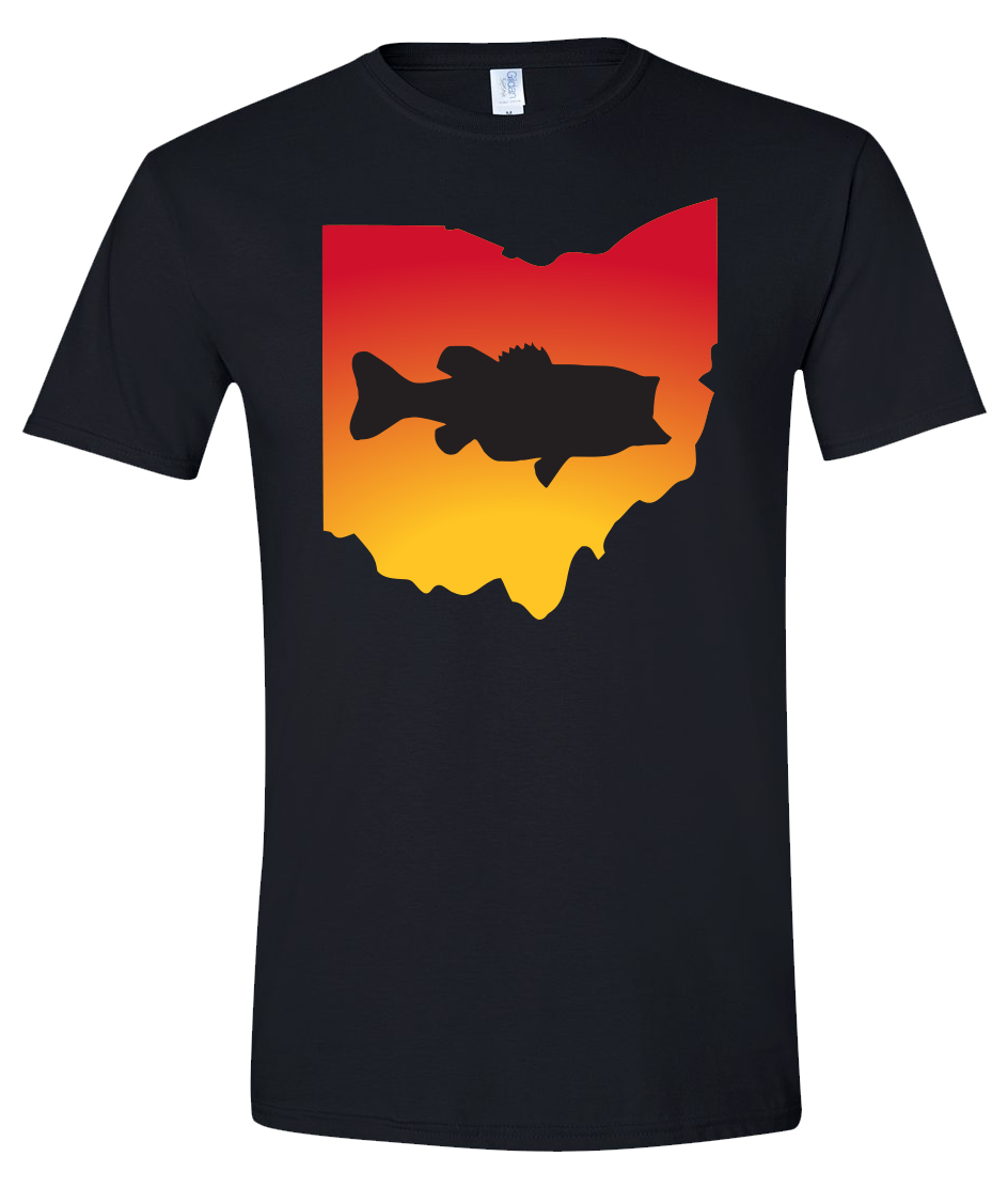 Short Sleeve T-Shirt Ohio Black Large Mouth Bass Vibrant Design High Quality Tight Knit Ring Spun Low Maintenance Cotton Printed With The Newest Available Color Transfer Technology