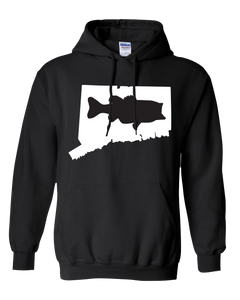 Pullover Hooded Sweatshirt Connecticut Black Large Mouth Bass Vibrant Design High Quality Tight Knit Ring Spun Low Maintenance Cotton Printed With The Newest Available Color Transfer Technology