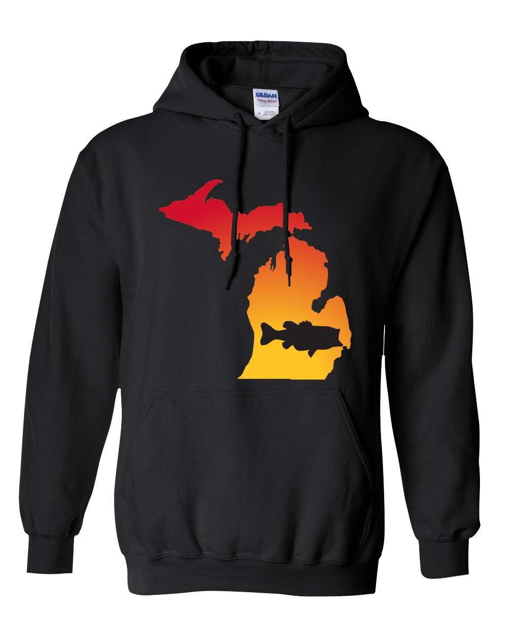 Pullover Hooded Sweatshirt Michigan Black Large Mouth Bass Vibrant Design High Quality Tight Knit Ring Spun Low Maintenance Cotton Printed With The Newest Available Color Transfer Technology