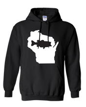 Load image into Gallery viewer, Pullover Hooded Sweatshirt Wisconsin Black Large Mouth Bass Vibrant Design High Quality Tight Knit Ring Spun Low Maintenance Cotton Printed With The Newest Available Color Transfer Technology