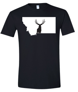 Short Sleeve T-Shirt Montana Black Mule Deer Vibrant Design High Quality Tight Knit Ring Spun Low Maintenance Cotton Printed With The Newest Available Color Transfer Technology