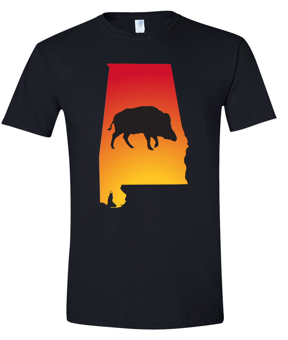 Short Sleeve T-Shirt Alabama Black Wild Hog Vibrant Design High Quality Tight Knit Ring Spun Low Maintenance Cotton Printed With The Newest Available Color Transfer Technology