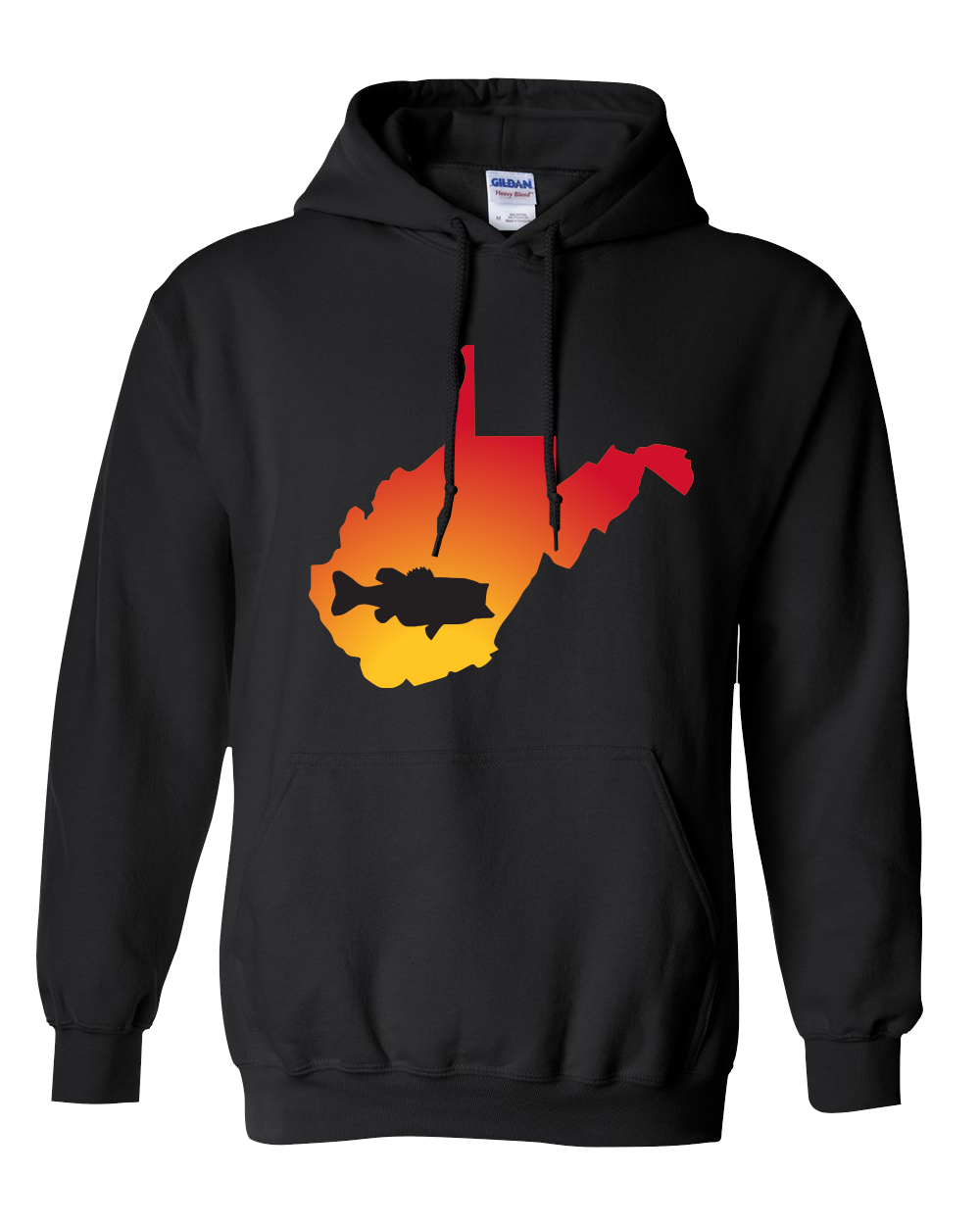 Pullover Hooded Sweatshirt West Virginia Black Large Mouth Bass Vibrant Design High Quality Tight Knit Ring Spun Low Maintenance Cotton Printed With The Newest Available Color Transfer Technology