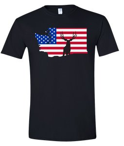 Short Sleeve T-Shirt Washington Black Mule Deer Vibrant Design High Quality Tight Knit Ring Spun Low Maintenance Cotton Printed With The Newest Available Color Transfer Technology