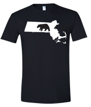 Load image into Gallery viewer, Short Sleeve T-Shirt Massachusetts Black Black Bear Vibrant Design High Quality Tight Knit Ring Spun Low Maintenance Cotton Printed With The Newest Available Color Transfer Technology