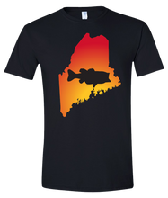 Load image into Gallery viewer, Short Sleeve T-Shirt Maine Black Large Mouth Bass Vibrant Design High Quality Tight Knit Ring Spun Low Maintenance Cotton Printed With The Newest Available Color Transfer Technology