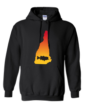 Load image into Gallery viewer, Pullover Hooded Sweatshirt New Hampshire Black Large Mouth Bass Vibrant Design High Quality Tight Knit Ring Spun Low Maintenance Cotton Printed With The Newest Available Color Transfer Technology
