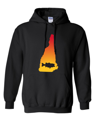 Pullover Hooded Sweatshirt New Hampshire Black Large Mouth Bass Vibrant Design High Quality Tight Knit Ring Spun Low Maintenance Cotton Printed With The Newest Available Color Transfer Technology