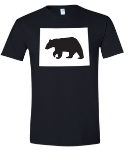 Short Sleeve T-Shirt Wyoming Black Black Bear Vibrant Design High Quality Tight Knit Ring Spun Low Maintenance Cotton Printed With The Newest Available Color Transfer Technology