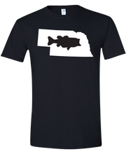 Load image into Gallery viewer, Short Sleeve T-Shirt Nebraska Black Large Mouth Bass Vibrant Design High Quality Tight Knit Ring Spun Low Maintenance Cotton Printed With The Newest Available Color Transfer Technology