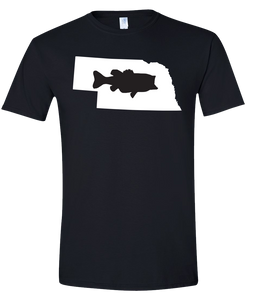 Short Sleeve T-Shirt Nebraska Black Large Mouth Bass Vibrant Design High Quality Tight Knit Ring Spun Low Maintenance Cotton Printed With The Newest Available Color Transfer Technology